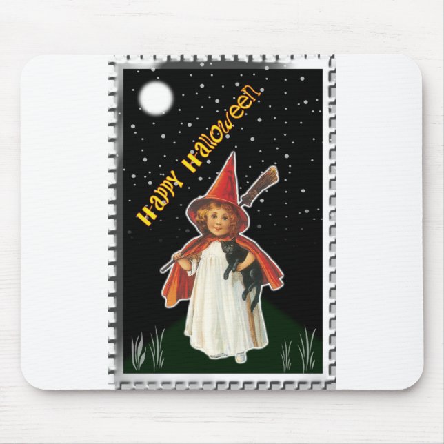 Halloween - Little Girl with Broom and Black Cat Musmatta (Framsidan)