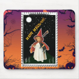 Halloween - Little Girl with Broom and Black Cat Musmatta