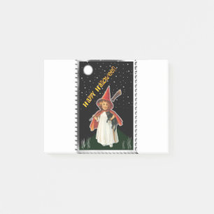Halloween - Little Girl with Broom and Black Cat Post-it Block