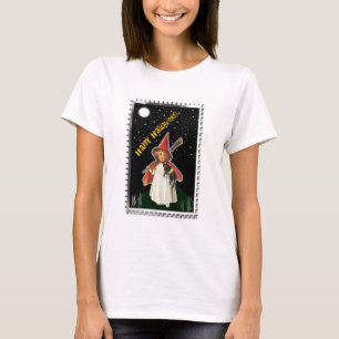 Halloween - Little Girl with Broom and Black Cat T Shirt