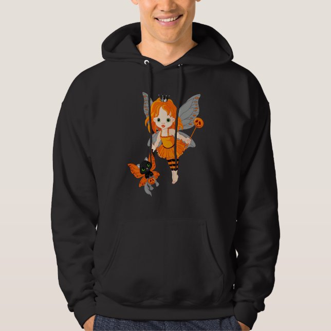 Halloween Little Orange Fairy With A Black Cat Hoodie (Framsida)