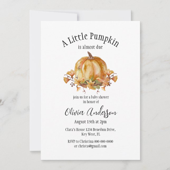 Halloween Little Pumpkin Baby Shower-inbjudan Spara Datumet (Framsida)