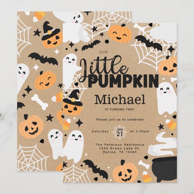 Halloween Little Pumpkin Ghost Birthday Party Inbjudningar (Fram/baksida)
