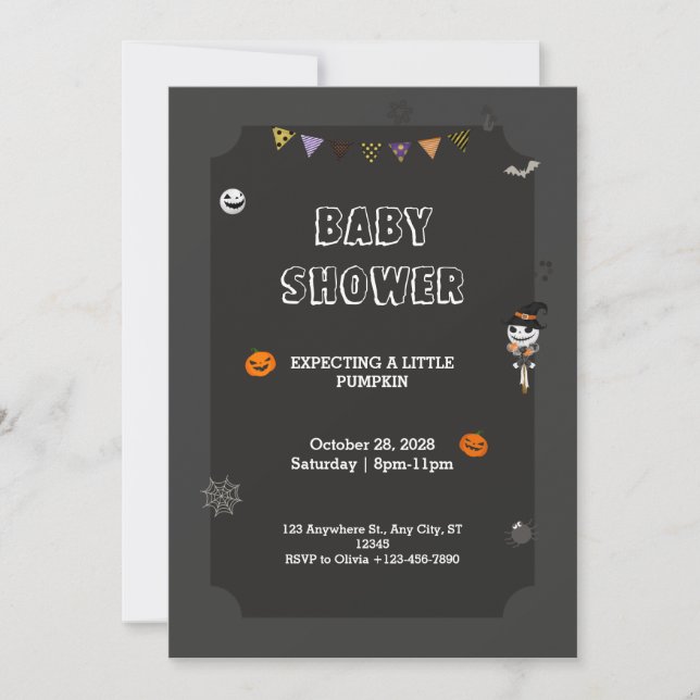 Halloween Little pumpkin Spooky Black Baby Shower Inbjudningar (Framsida)