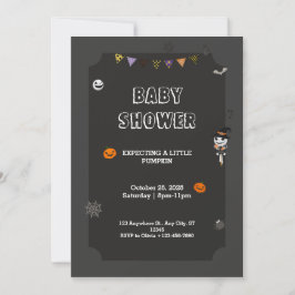 Halloween Little pumpkin Spooky Black Baby Shower Inbjudningar