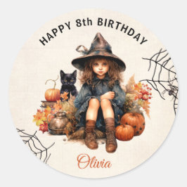 Halloween Little Witch Birthday Round Sticker Runt Klistermärke