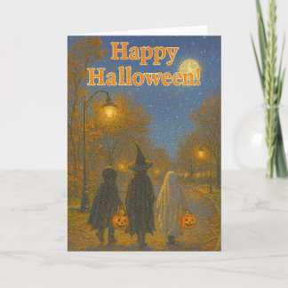 Halloween-ljus eller godis-kort helgkort