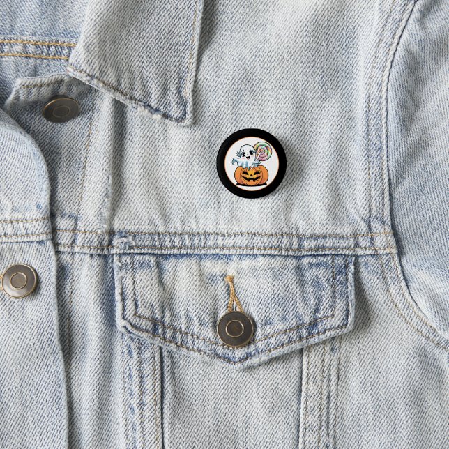 Halloween Lollipop Ghost On Pumpkin badge Knapp (In Situ)