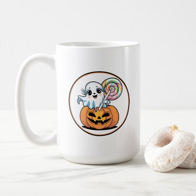 Halloween Lollipop Ghost On Pumpkin Kaffemugg (Med munk)