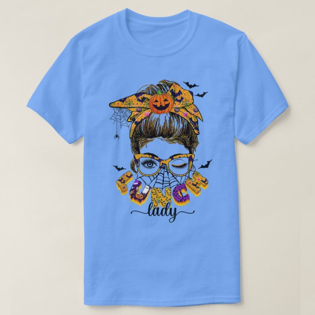 Halloween Lunch Dam Messy Bun Spooky Season Lunch T Shirt (Design framsida)