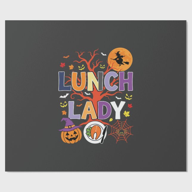 Halloween Lunch Lady Häxa Köket Vektor Presentpapper (Platt)
