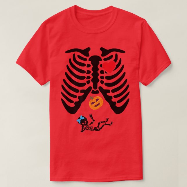 Halloween lustig gravid skeleton ray pumpa bab t shirt (Design framsida)