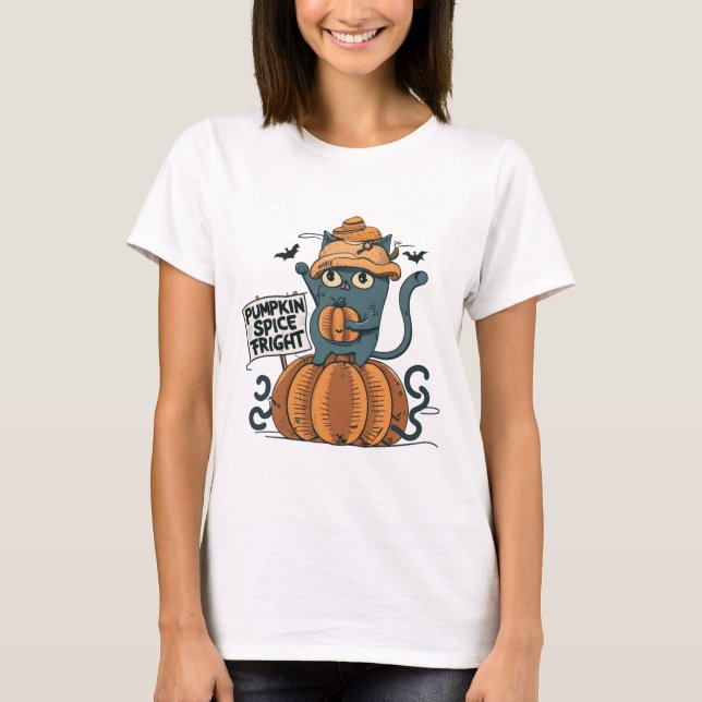 Halloween lustig katt som säger "pumpkryddsskrämma t shirt (Framsida)