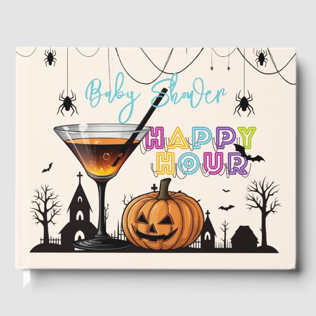 Halloween Lycklig Hour Pumpkin Cocktail Baby Showe Gästböcker (Framsida)