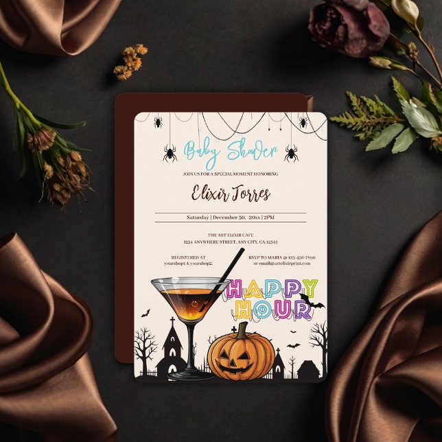 Halloween Lycklig Hour Pumpkin Cocktail Baby Showe Inbjudningar (Skapare uppladdad)