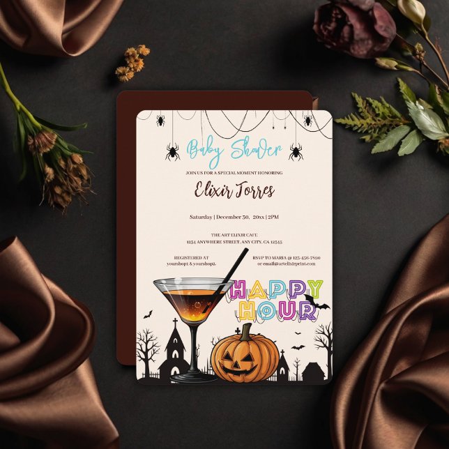 Halloween Lycklig Hour Pumpkin Cocktail Baby Showe Inbjudningar (Skapare uppladdad)