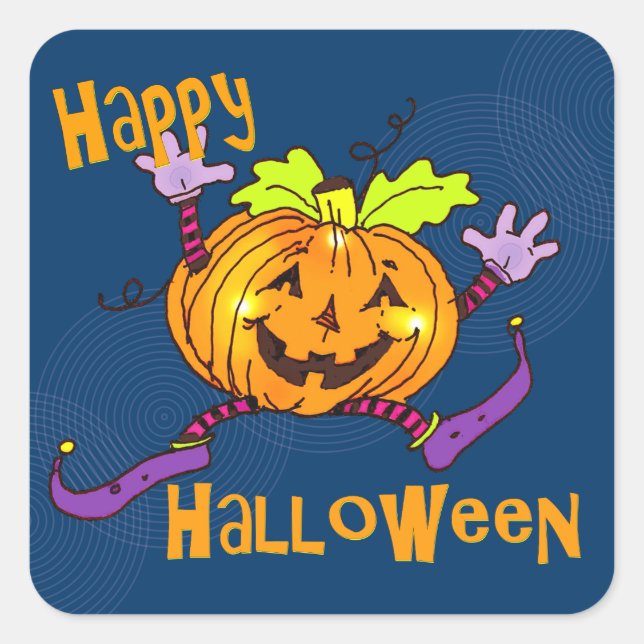 Halloween Lycklig Pumpkin Fyrkantigt Klistermärke (Framsida)
