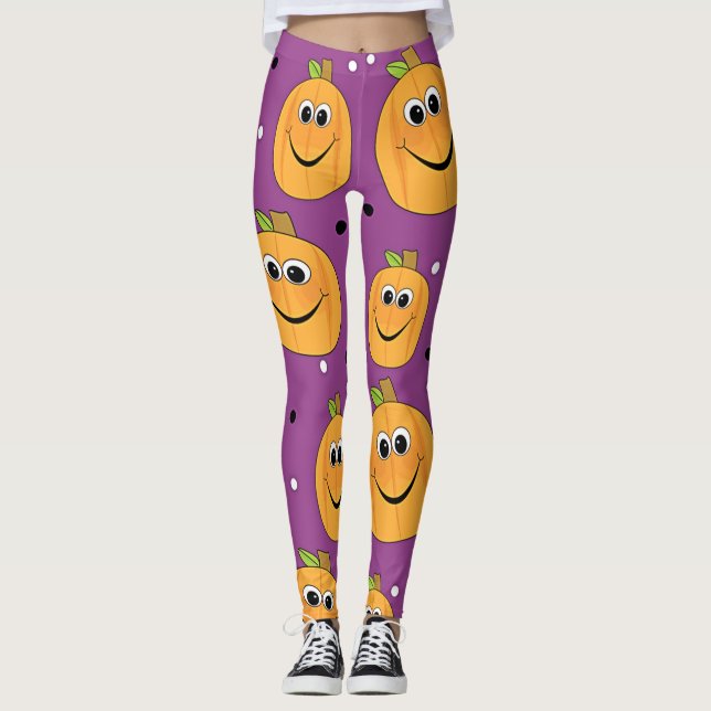 Halloween Lycklig Pumpkins Leggings (Framsida)
