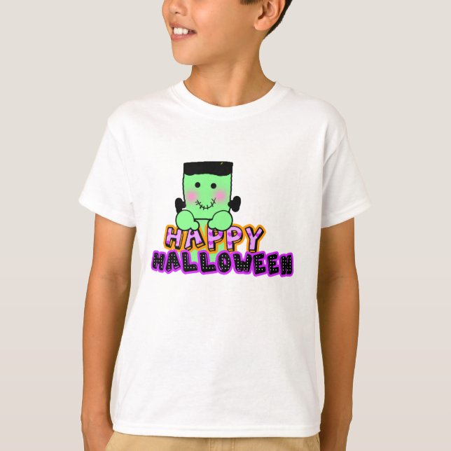 halloween lyckligfrankenstein t-shirt (Framsida)