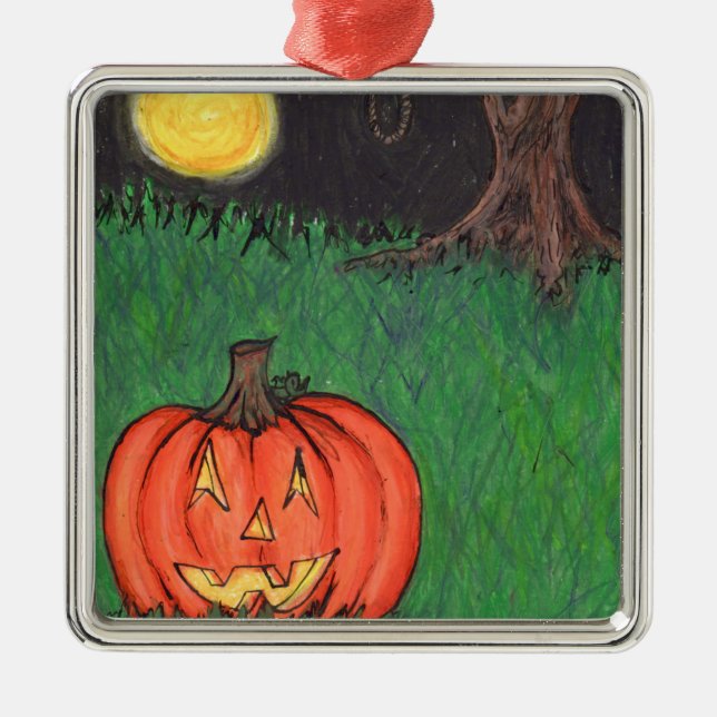 Halloween-lykta med rep och träd julgransprydnad metall (Framsidan)