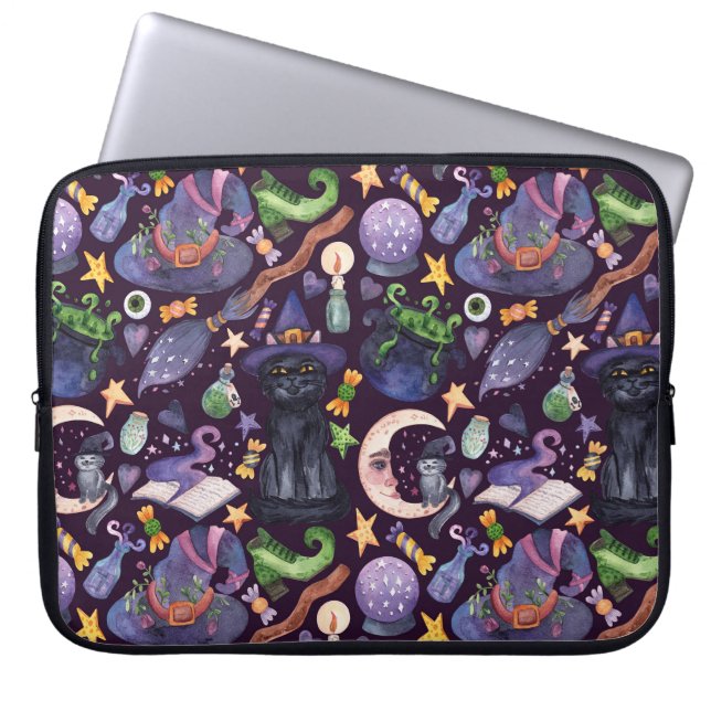 Halloween magi: mörk handdragen mönster. laptop fodral (Framsidan)