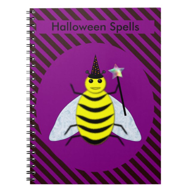 Halloween Magic Bee-guiden Lila och Black Rand Anteckningsbok (Framsidan)