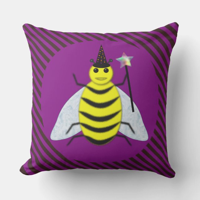 Halloween Magic Bee-guiden Lila och Black Rand Kudde (Framsida)