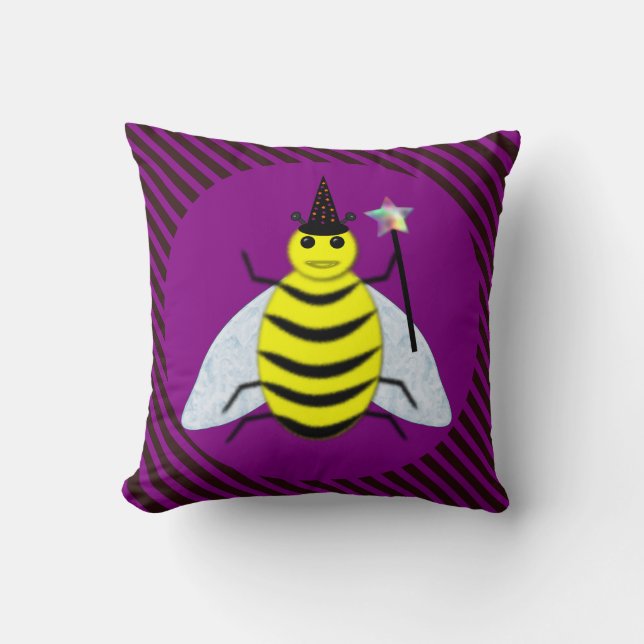 Halloween Magic Bee-guiden Lila och Black Rand Kudde (Framsida)