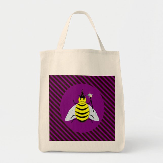 Halloween Magic Bee-guiden Lila och Black Rand Tygkasse (Framsidan)