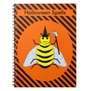 Halloween Magic Bee Witch Orange och Black Rand Anteckningsbok