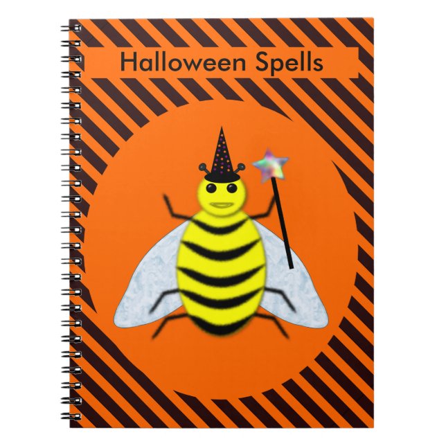 Halloween Magic Bee Witch Orange och Black Rand Anteckningsbok (Framsidan)