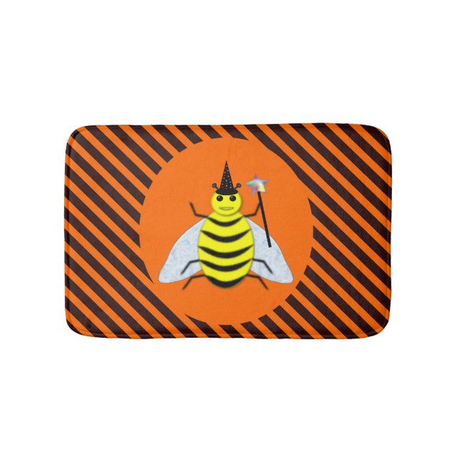 Halloween Magic Bee Witch Orange och Black Rand Badrumsmatta (Framsidan)