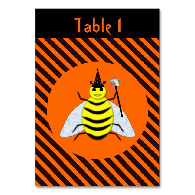 Halloween Magic Bee Witch Orange och Black Rand Bordsnummer (Framsidan)