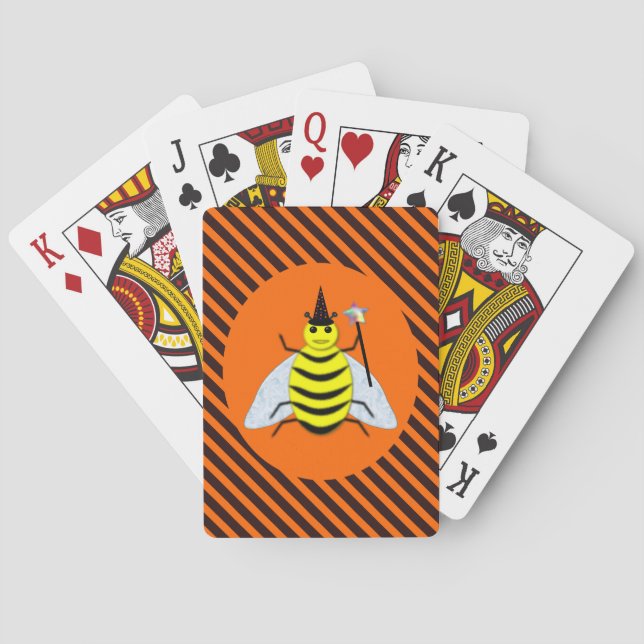 Halloween Magic Bee Witch Orange och Black Rand Casinokort (Baksidan)