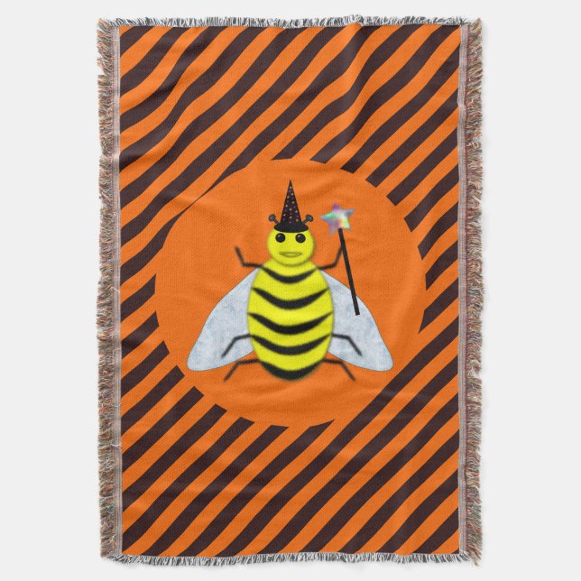 Halloween Magic Bee Witch Orange och Black Rand Filt (Framsidan Vertikal)