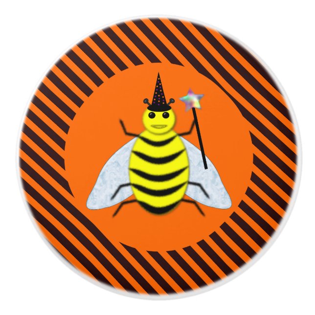 Halloween Magic Bee Witch Orange och Black Rand Knopp (Framsidan)