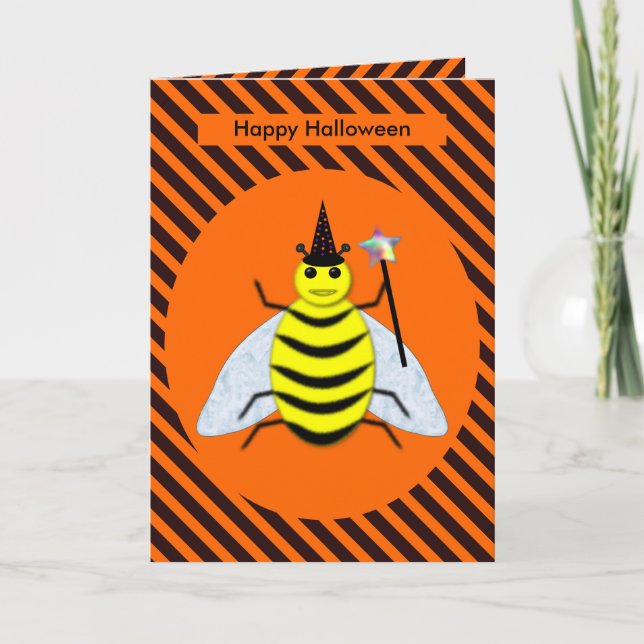 Halloween Magic Bee Witch Orange och Black Rand Kort (Framsida)