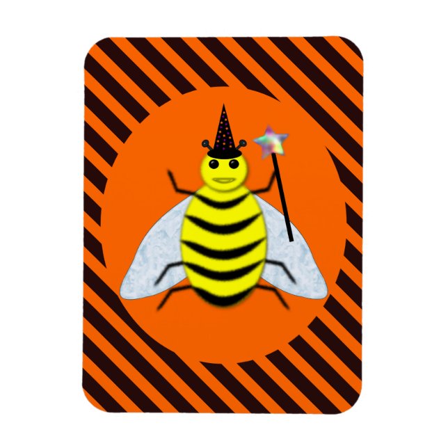 Halloween Magic Bee Witch Orange och Black Rand Magnet (Vertikal)