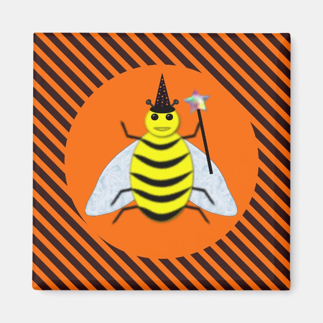 Halloween Magic Bee Witch Orange och Black Rand Magnet (Framsidan)