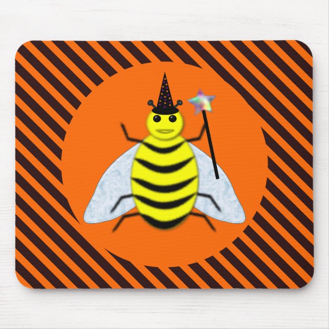 Halloween Magic Bee Witch Orange och Black Rand Musmatta (Framsidan)