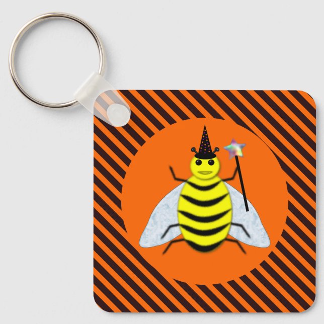 Halloween Magic Bee Witch Orange och Black Rand Nyckelring (Framsida)