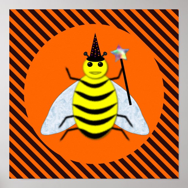 Halloween Magic Bee Witch Orange och Black Rand Poster (Framsidan)