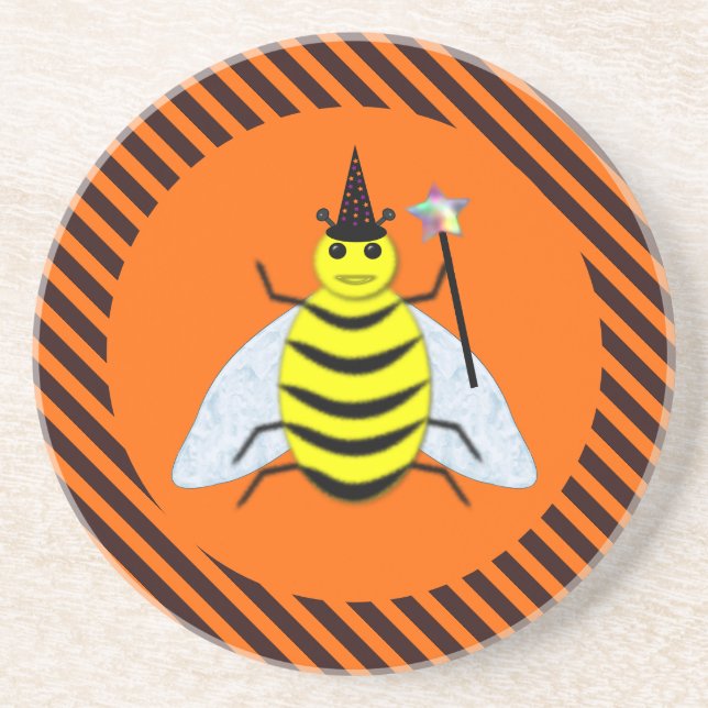 Halloween Magic Bee Witch Orange och Black Rand Underlägg (Framsidan)