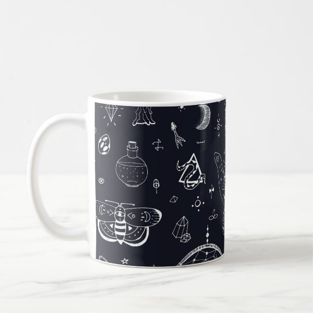 Halloween Magic: Vintage Doodle Mönster. Kaffemugg (Vänster)