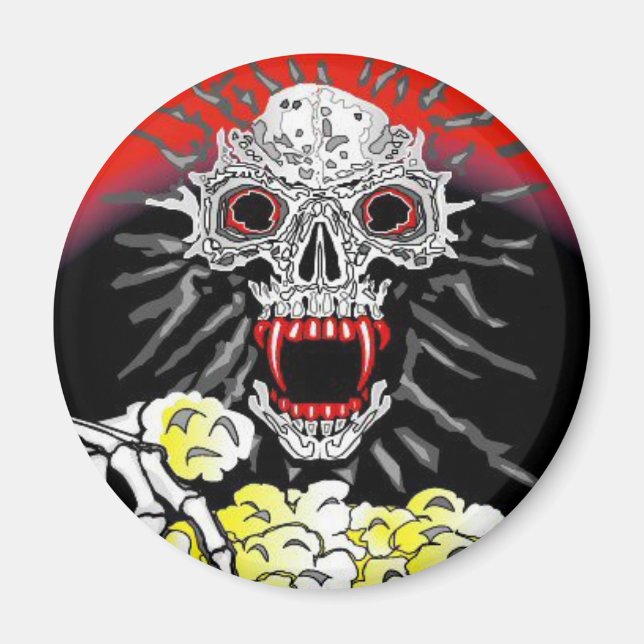 Halloween Magnet Skeleton Eating Buttered Popcorn (Framsidan)