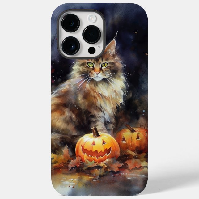 Halloween Maine Coon Cat med pumpor Scary (Baksida)
