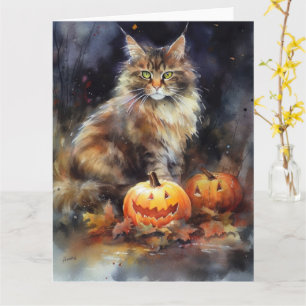 Halloween Maine Coon Cat med pumpor Scary Kort