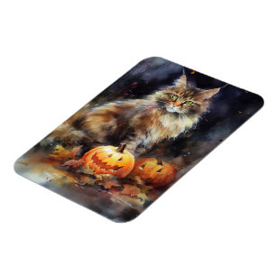 Halloween Maine Coon Cat med pumpor Scary Magnet