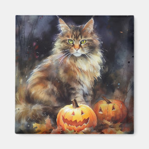 Halloween Maine Coon Cat med pumpor Scary Magnet