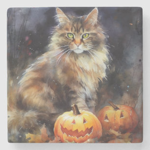 Halloween Maine Coon Cat med pumpor Scary Stenunderlägg